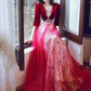 A-Line Glittering Cut Out Party Wear Formal Evening Dress Illusion Neck Half Sleeve Floor Length Velvet with Sequin