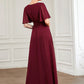 A-Line Bridesmaid Dress V Neck Short Sleeve Elegant Floor Length Chiffon with Ruffles / Draping