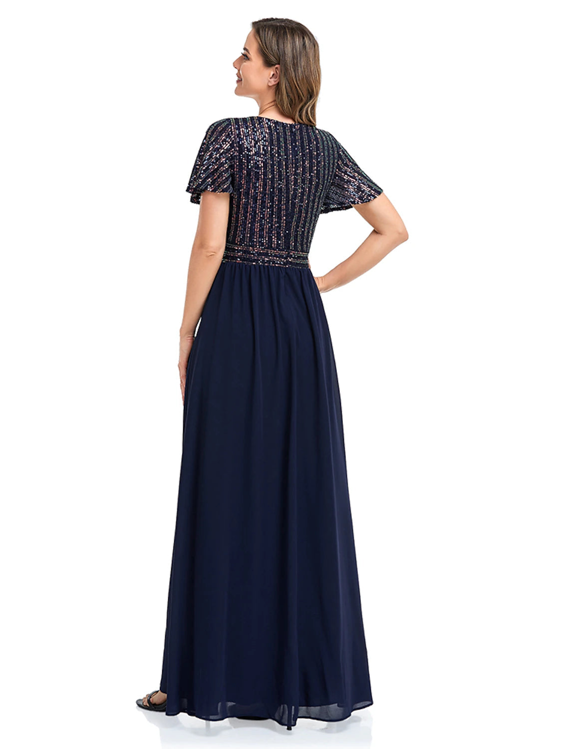 A-Line Mermaid / Trumpet Evening Gown Elegant Dress Christmas Floor Length Short Sleeve V Neck Sequined