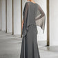 A-Line Mother of the Bride Dress Luxurious Elegant V Neck Floor Length Chiffon Sleeveless Shawls with Beading