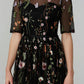 A-Line Party Dress Holiday Tea Length Half Sleeve Illusion Neck Organza with Embroidery