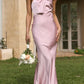 Sweet and elegant solid color one shoulder evening dress Party Dress