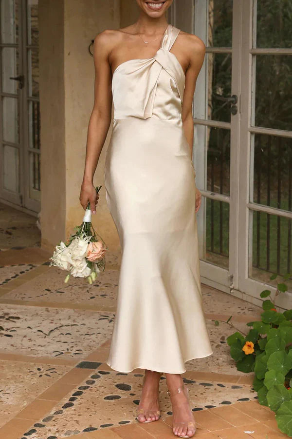 Sweet and elegant solid color one shoulder evening dress Party Dress