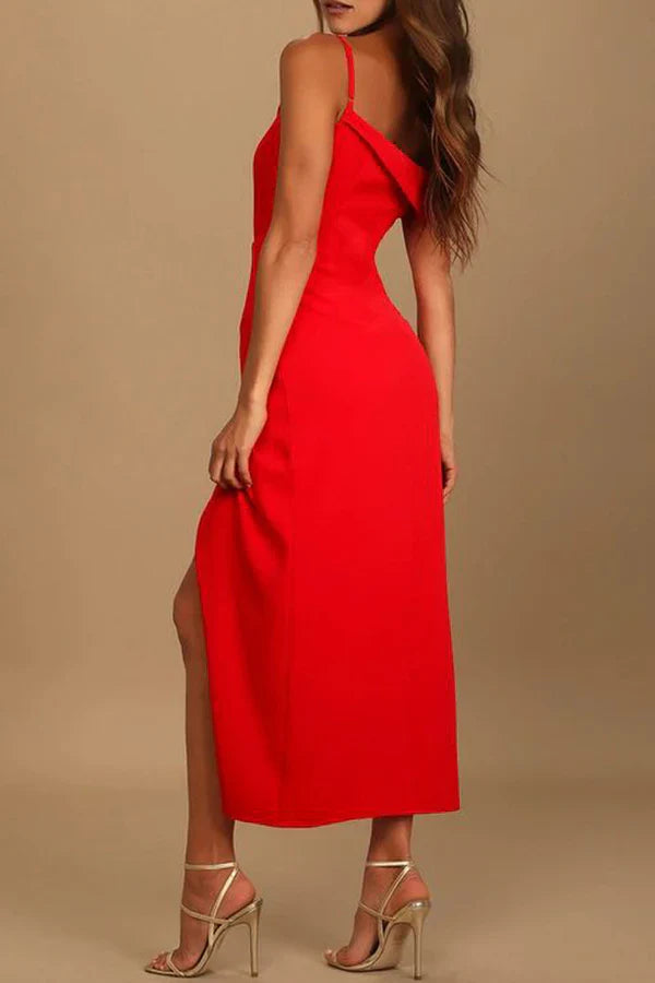 Sexy elegant solid color slit asymmetrical and irregular evening dress Party Dress