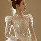 Floral Lace Off-Shoulder Fit and Flare Wedding Dress Long Sleeve Sparkly Elegant