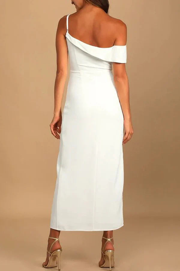 Sexy elegant solid color slit asymmetrical and irregular evening dress Party Dress