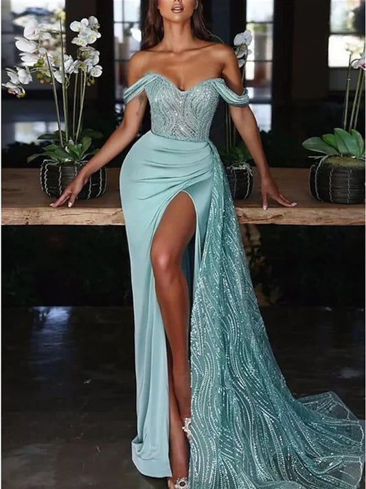 Mermaid/Trumpet Off Shoulder Sweetheart Palace Evening Dress With Slit