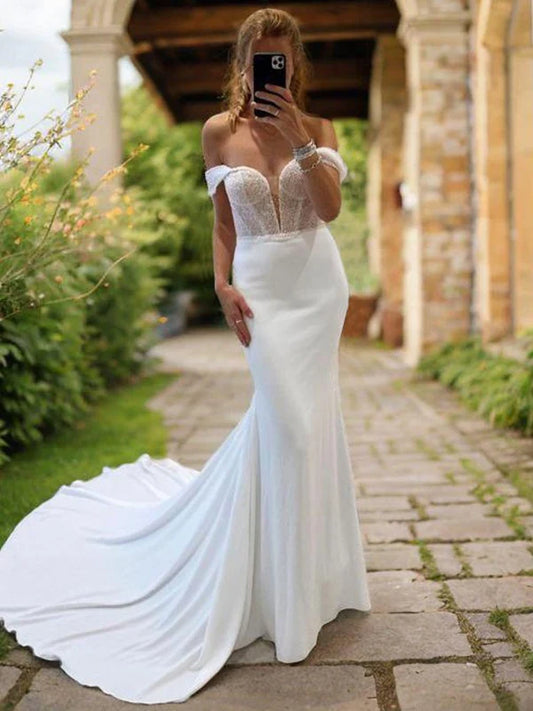 Tight Off Shoulder Palace Trailer Chamaeus Silk Tight Corset Wedding Dress Sexy
