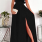 Leisure solid color ruffled edge one shoulder cake skirt evening dress With Slit Party Dress