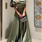 A-Line Evening Gown Elegant Dress Formal Floor Length Christmas Red Green Dress Short Sleeve Off Shoulder Satin with Pleats