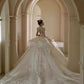 Floral Lace Off-Shoulder Fit and Flare Wedding Dress Long Sleeve Sparkly Elegant