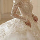 Floral Lace Off-Shoulder Fit and Flare Wedding Dress Long Sleeve Sparkly Elegant