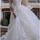 Beach Formal Wedding Dresses A-Line Illusion Neck Long Sleeve Sweep / Brush Train Lace Bridal Gowns With Pleats