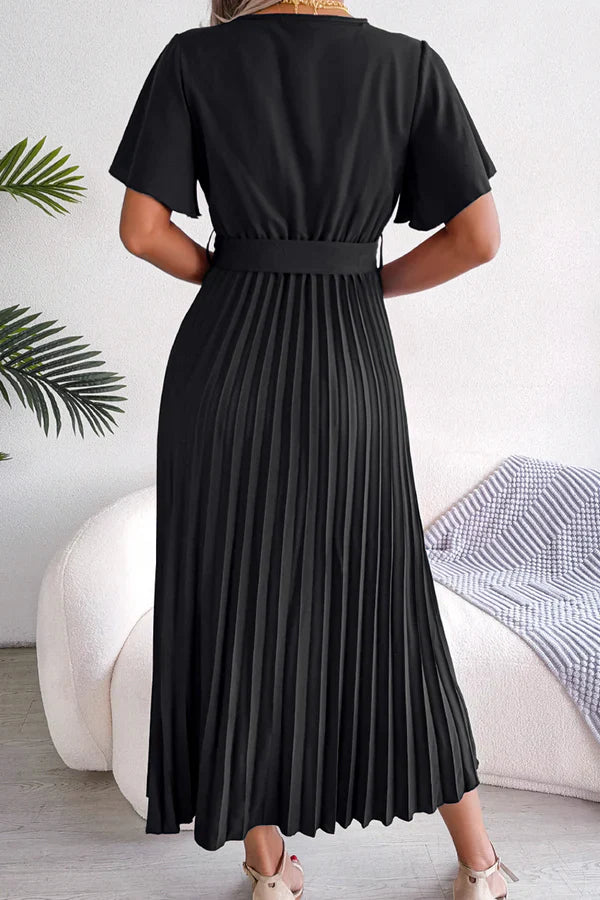 Casual solid color pleated V-neck high waisted skirt for evening dress Party Dress