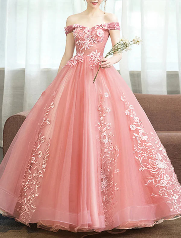 Ball dress adult dress princess dress red and green dress adult dress floor length sleeveless off the shoulder polyester with stickers Prom Dress Quinceanera Dress