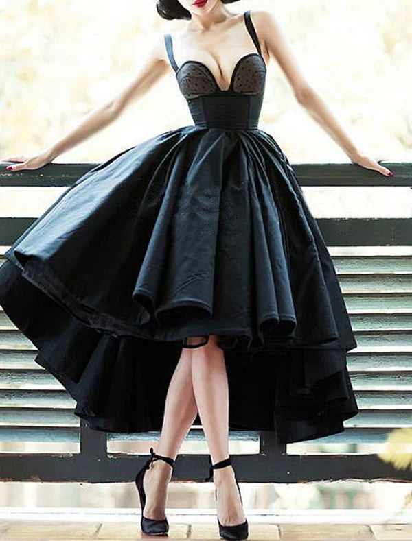 A-Line Cocktail Dresses Vintage Dress Party Wear Wedding Guest Asymmetrical Sleeveless Spaghetti Strap Satin with Pleats