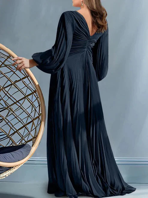 Plus Size A-Line V Neck Mother Of The Bride Dresses Long Sleeve Floor Length