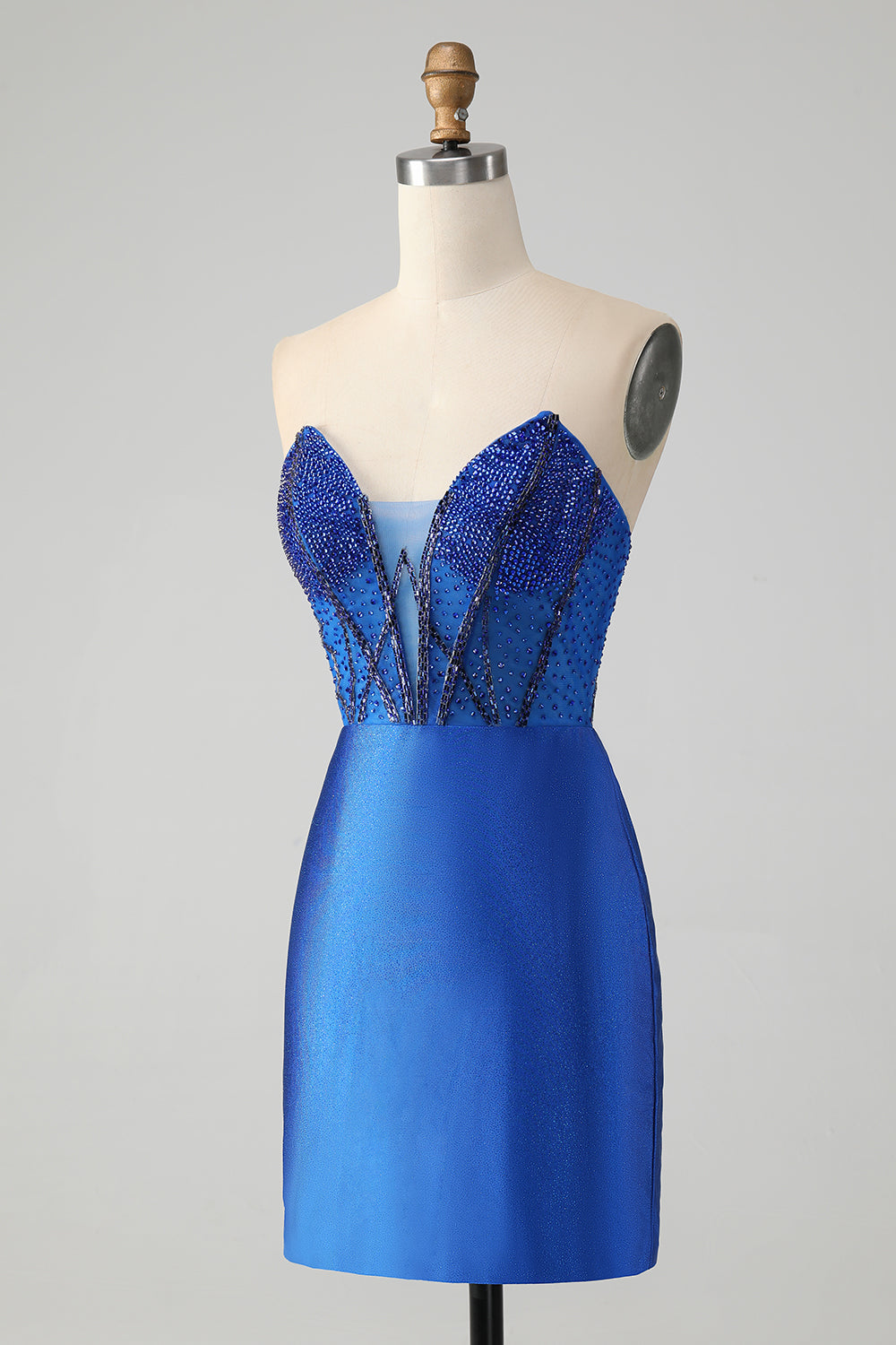 Classy Sparkly Royal Blue Tight Strapless Short Homecoming Dress with Beading Sexy