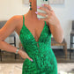 Mermaid Spaghetti Straps Green Sequins Backless Long Prom Dress V-neck Sexy Evening Dresses