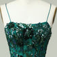 A Line Spaghetti Straps Dark Green Corset Prom Dress with Appliques Beautiful