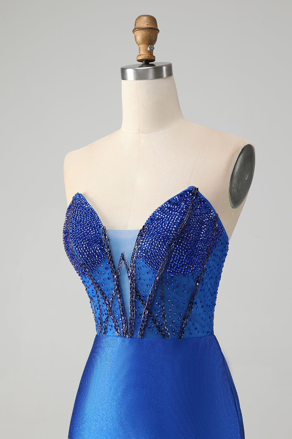 Classy Sparkly Royal Blue Tight Strapless Short Homecoming Dress with Beading Sexy