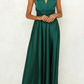 Elegant solid color backless shoulder strap V-neck evening dress Sexy