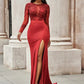 Spandex Applique Scoop Long Sleeves Prom Dresses Sexy