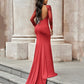 Spandex Applique Scoop Long Sleeves Prom Dresses Sexy