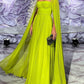 A-Line Evening Gown Elegant Cape Green Dress Formal Fall Floor Length Long Sleeve Square Neck Chiffon Party Dresses