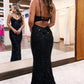 Mermaid / Trumpet Sheath / Column Prom Dresses Sexy Dress Party Wear Sweep / Brush Train Sleeveless V Neck Sequined