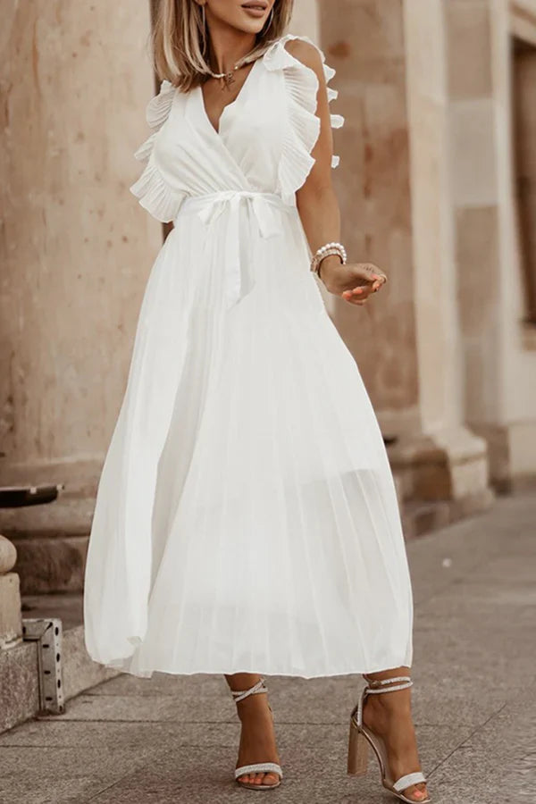 Casual solid color split V-neck cake dress evening dress Party Dress