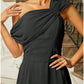 A-Line Evening Gown Elegant Dress Formal Fall Sweep / Brush Train Short Sleeve One Shoulder Stretch Fabric with Pleats