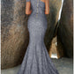 Mermaid Trumpet Evening Gown Sparkle Shine Dress Formal Fall Sweep Brush Train Sleeveless One Shoulder