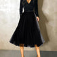 Ball Gown A-Line Cocktail Dresses Vintage Dress Evening Party Cocktail Party Tea Length Long Sleeve Jewel Neck Fall Wedding Guest Tulle