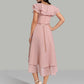 A-Line Wedding Guest Dresses Tiered Plisse Dress Cocktail Party Semi Formal Tea Length Short Sleeve V Neck Belt / Sash Chiffon with Beading Elegant