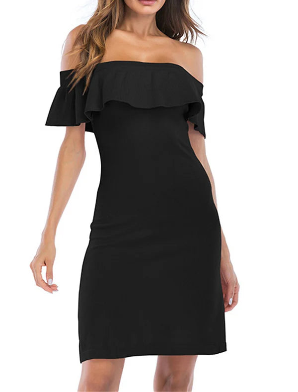 Women's Black Dress Party Dress Cocktail Dress Mini Dress Black Short Sleeve Plain Ruffle Summer Spring Fall Off Shoulder Party Winter Dress Wedding Guest Dress