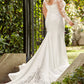 Trumpet/Fishtail V-neck Long sleeved Large Size Applique Lace Wedding Dress Beautiful