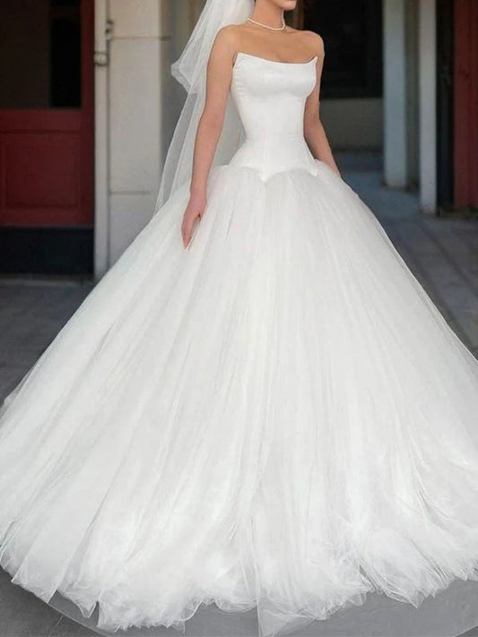 Ball dress straight tube to ground sheer wedding dress Off Shoulder Beautiful