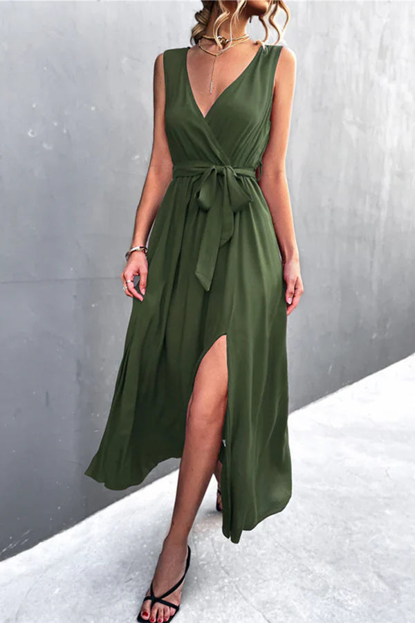 Sexy solid color slit V-neck one step dress for evening dress Party Dresses