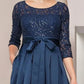A-Line Mother of the Bride Dress Wedding Guest Elegant High Low Scoop Neck Asymmetrical Tea Length Lace Taffeta 3/4 Length Sleeve