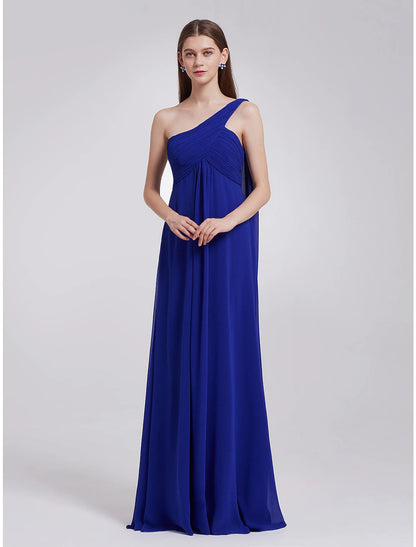 A-Line Evening Gown Empire Dress Formal Evening Floor Length Sleeveless One Shoulder Bridesmaid Dress Chiffon Backless