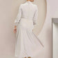 A-Line Mother of the Bride Dress Formal Wedding Guest Party Elegant High Neck Asymmetrical Tea Length Stretch Chiffon Long Sleeve