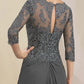 Sheath / Column Mother of the Bride Dress Formal Wedding Guest Elegant V Neck Floor Length Chiffon Lace 3/4 Length Sleeve