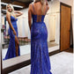 Mermaid / Trumpet Prom Dresses Sparkle & Shine Dress Formal Sweep / Brush Train Sleeveless V Neck Sequined Backless with Glitter