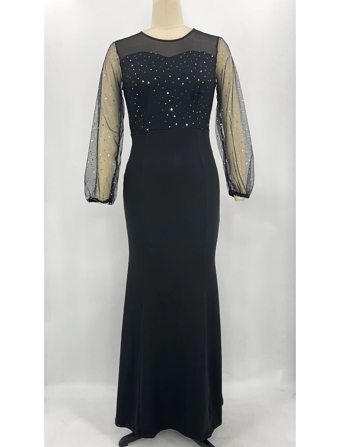 Mermaid / Trumpet Party Dresses Sparkle & Shine Dress Formal Floor Length Long Sleeve Jewel Neck Spandex with Rhinestone