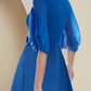 A-Line Mother of the Bride Dress Wedding Guest Party Elegant V Neck Asymmetrical Chiffon Half Sleeve with Crystal Brooch