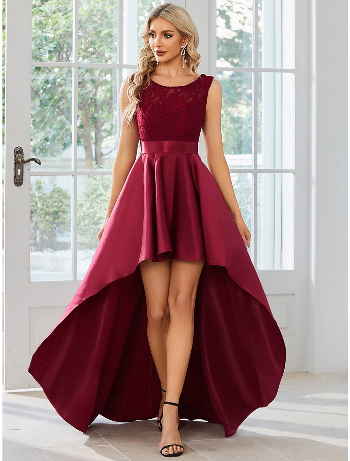 A-Line Wedding Guest Dresses Casual Dress Party Wear Asymmetrical Sleeveless Jewel Neck Satin
