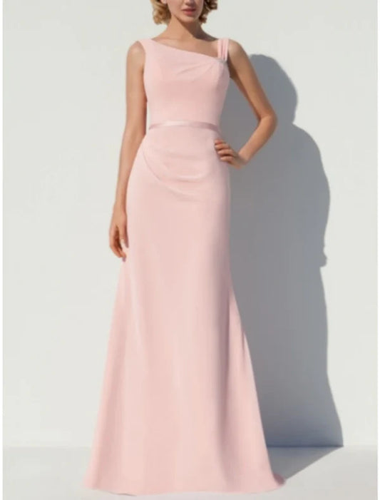 A-Line Bridesmaid Dress Scoop Neck Sleeveless Elegant Floor Length Chiffon with Split Front / Crystal Brooch