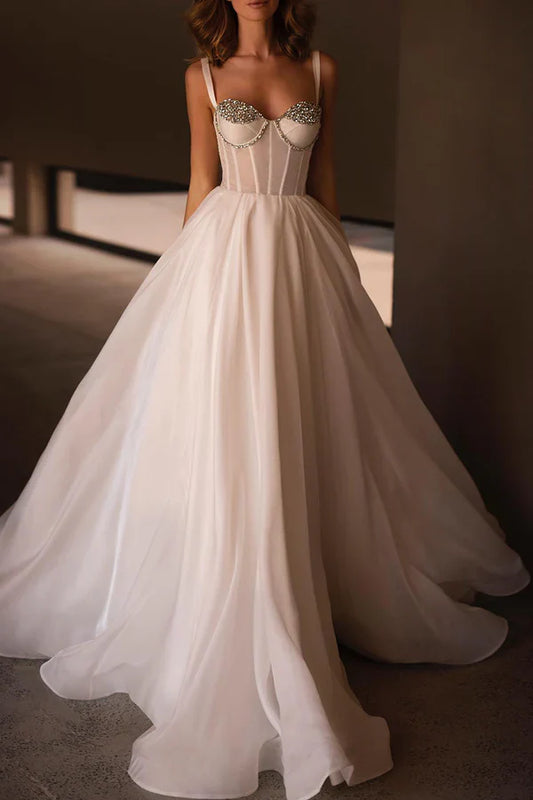 A line Sweetheart Hall casual wedding dress with beaded minimalist bride dress Sexy