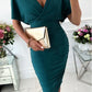 Fashionable solid color split splicing V-neck high waisted skirt for evening dress Party Dress